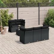 vidaXL Loungegrupp med dynor 6 delar svart konstrotting