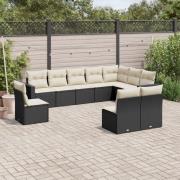 vidaXL Loungegrupp 10 delar med svarta dynor konstrotting
