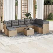 vidaXL Soffgrupp för trädgården med dynor 9 delar beige konstrotting