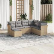 vidaXL Matgrupp för trädgården med dynor 7 delar beige konstrotting