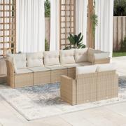 vidaXL Matgrupp för trädgården med dynor 8 delar beige konstrotting