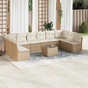 vidaXL Loungegrupp för trädgården m. dynor 11 delar beige konstrotting