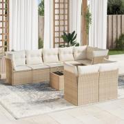 vidaXL Soffgrupp för trädgården med dynor 9 delar beige konstrotting
