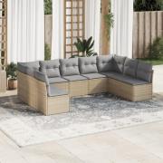 vidaXL Soffgrupp för trädgården med dynor 9 delar beige konstrotting