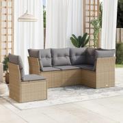 vidaXL Soffgrupp för trädgården med dynor 5 delar beige konstrotting