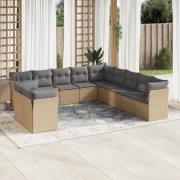 vidaXL Loungegrupp för trädgården m. dynor 11 delar beige konstrotting