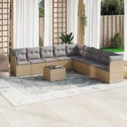 vidaXL Soffgrupp för trädgård med dynor 10 delar beige konstrotting
