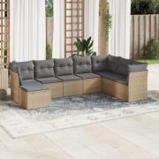 vidaXL Matgrupp för trädgården med dynor 8 delar beige konstrotting
