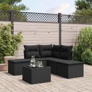 vidaXL Loungegrupp med dynor 6 delar svart konstrotting