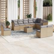 vidaXL Loungegrupp för trädgården m. dynor 11 delar beige konstrotting