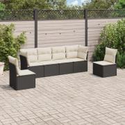 vidaXL Loungegrupp med dynor 6 delar svart konstrotting
