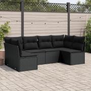 vidaXL Loungegrupp med dynor 6 delar svart konstrotting