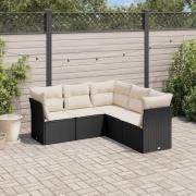 vidaXL Loungegrupp för trädgården med dynor 5 delar svart konstrotting