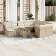 vidaXL Loungegrupp för trädgården m. dynor 11 delar beige konstrotting