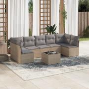 vidaXL Matgrupp för trädgården med dynor 8 delar beige konstrotting