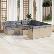 vidaXL Soffgrupp för trädgården med dynor 13 delar beige konstrotting
