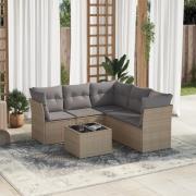 vidaXL Soffgrupp för trädgården med dynor 6 delar beige konstrotting