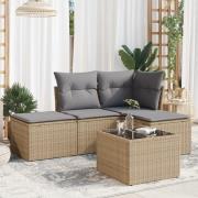 vidaXL Soffgrupp för trädgården med dynor 5 delar beige konstrotting