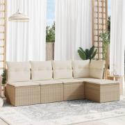 vidaXL Soffgrupp för trädgården med dynor 5 delar beige konstrotting