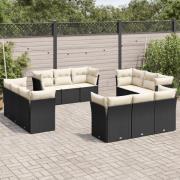 vidaXL Loungegrupp med dynor 12 delar svart konstrotting