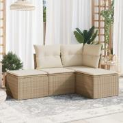 vidaXL Soffgrupp för trädgård med dynor 4 delar beige konstrotting
