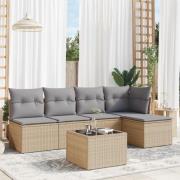 vidaXL Soffgrupp för trädgården med dynor 6 delar beige konstrotting