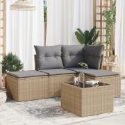 vidaXL Soffgrupp för trädgården med dynor 5 delar beige konstrotting