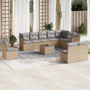 vidaXL Loungegrupp för trädgården m. dynor 11 delar beige konstrotting