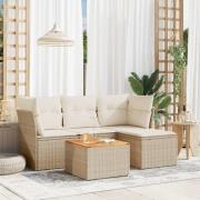 vidaXL Soffgrupp för trädgården med dynor 5 delar beige konstrotting