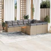 vidaXL Loungegrupp för trädgården m. dynor 11 delar beige konstrotting