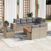 vidaXL Soffgrupp för trädgården med dynor 9 delar beige konstrotting