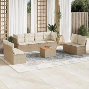 vidaXL Soffgrupp för trädgården med dynor 9 delar beige konstrotting