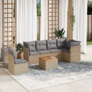 vidaXL Matgrupp för trädgården med dynor 7 delar beige konstrotting