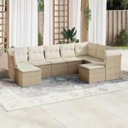 vidaXL Soffgrupp för trädgården med dynor 9 delar beige konstrotting