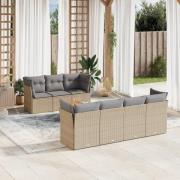 vidaXL Matgrupp för trädgården med dynor 8 delar beige konstrotting