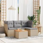 vidaXL Soffgrupp för trädgården med dynor 5 delar beige konstrotting
