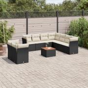 vidaXL Loungegrupp 10 delar med svarta dynor konstrotting