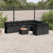 vidaXL Loungegrupp 10 delar med svarta dynor konstrotting