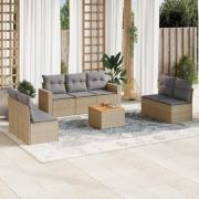 vidaXL Matgrupp för trädgården med dynor 8 delar beige konstrotting
