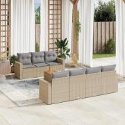 vidaXL Matgrupp för trädgården med dynor 8 delar beige konstrotting