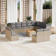 vidaXL Soffgrupp för trädgården med dynor 13 delar beige konstrotting