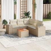 vidaXL Soffgrupp för trädgården med dynor 6 delar beige konstrotting