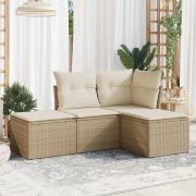 vidaXL Soffgrupp för trädgård med dynor 4 delar beige konstrotting