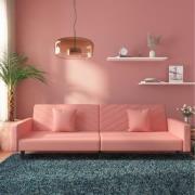 vidaXL Bäddsoffa 2-sits med två kuddar rosa sammet