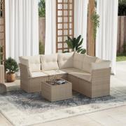 vidaXL Soffgrupp för trädgården med dynor 6 delar beige konstrotting