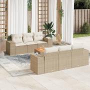 vidaXL Matgrupp för trädgården med dynor 7 delar beige konstrotting