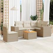 vidaXL Soffgrupp för trädgården med dynor 6 delar beige konstrotting