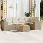 vidaXL Soffgrupp för trädgården med dynor 6 delar beige konstrotting