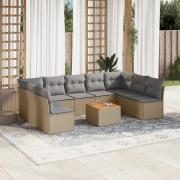 vidaXL Soffgrupp för trädgård med dynor 10 delar beige konstrotting