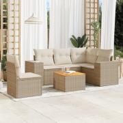 vidaXL Soffgrupp för trädgården med dynor 6 delar beige konstrotting